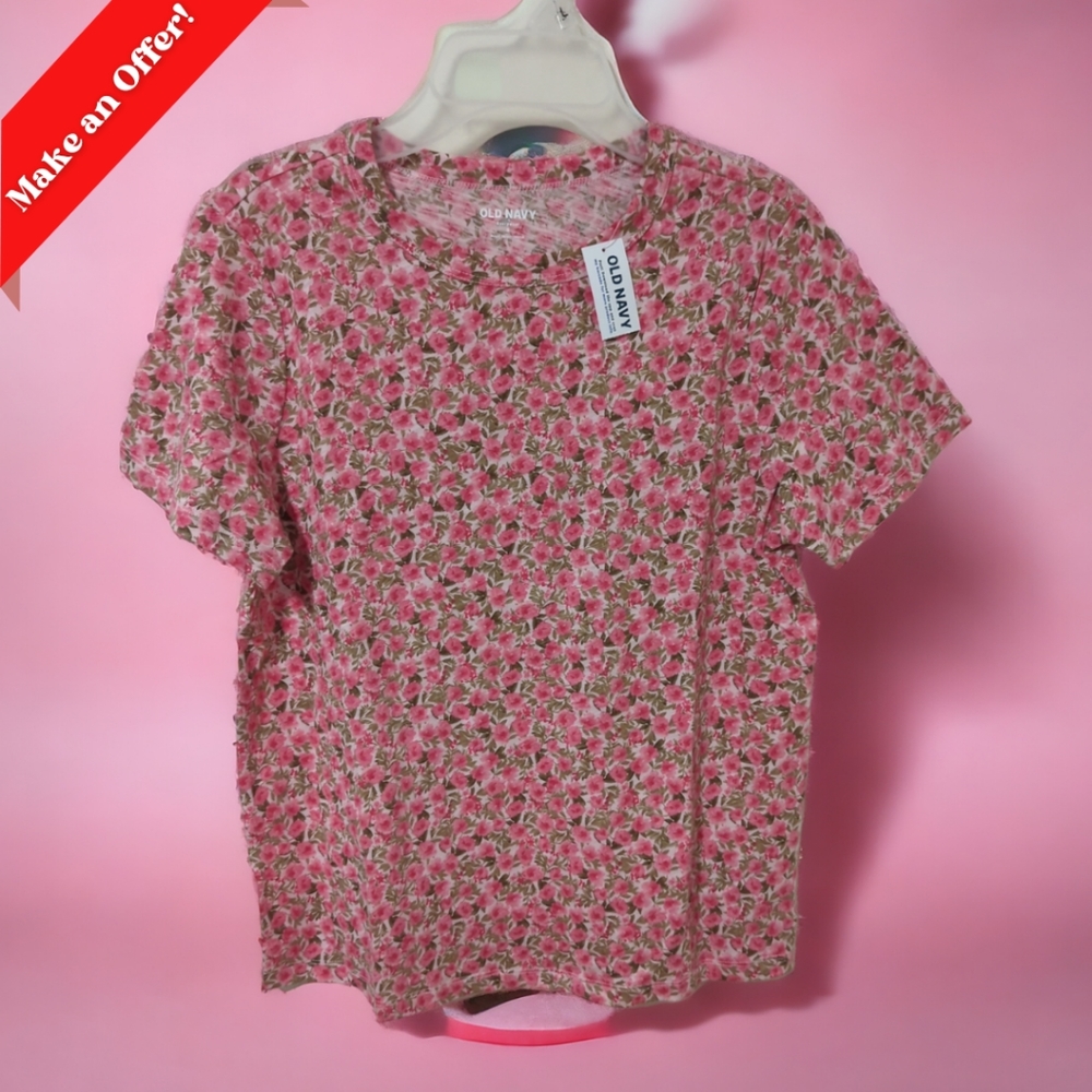 Old Navy Floral T-Shirt! Brand New! Pink Rose Pattern, Sizes: S,L,XL